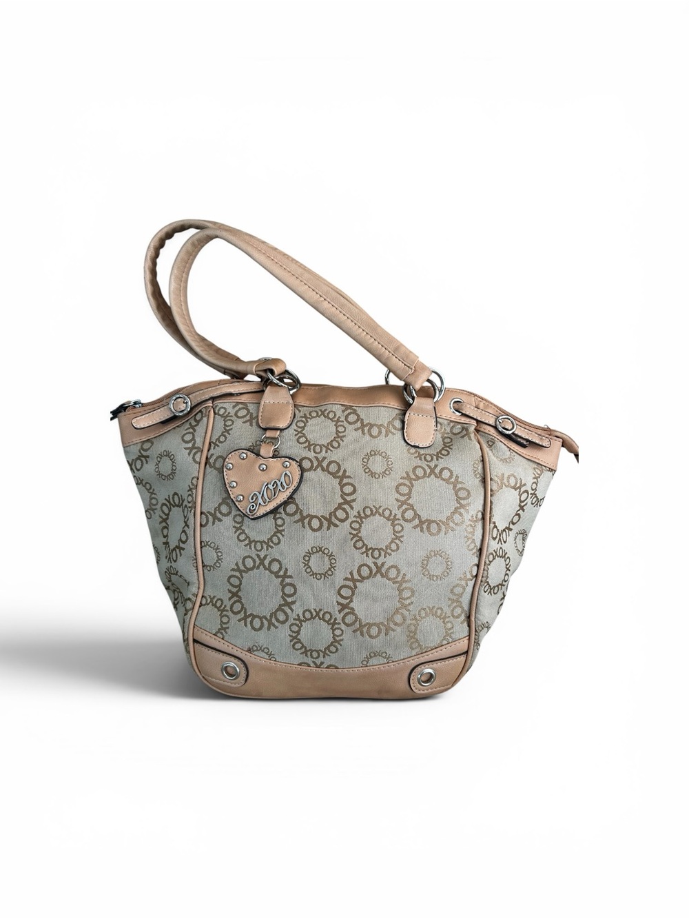 vintage Y2K-era XOXO brand canvas shoulder bag. Beige